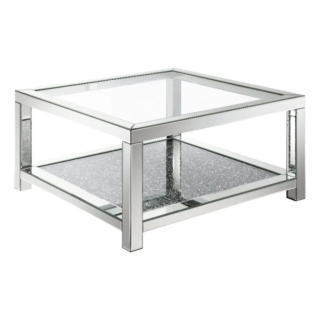 Pemberly Row Contemporary Square Glass Top Coffee Table Clear