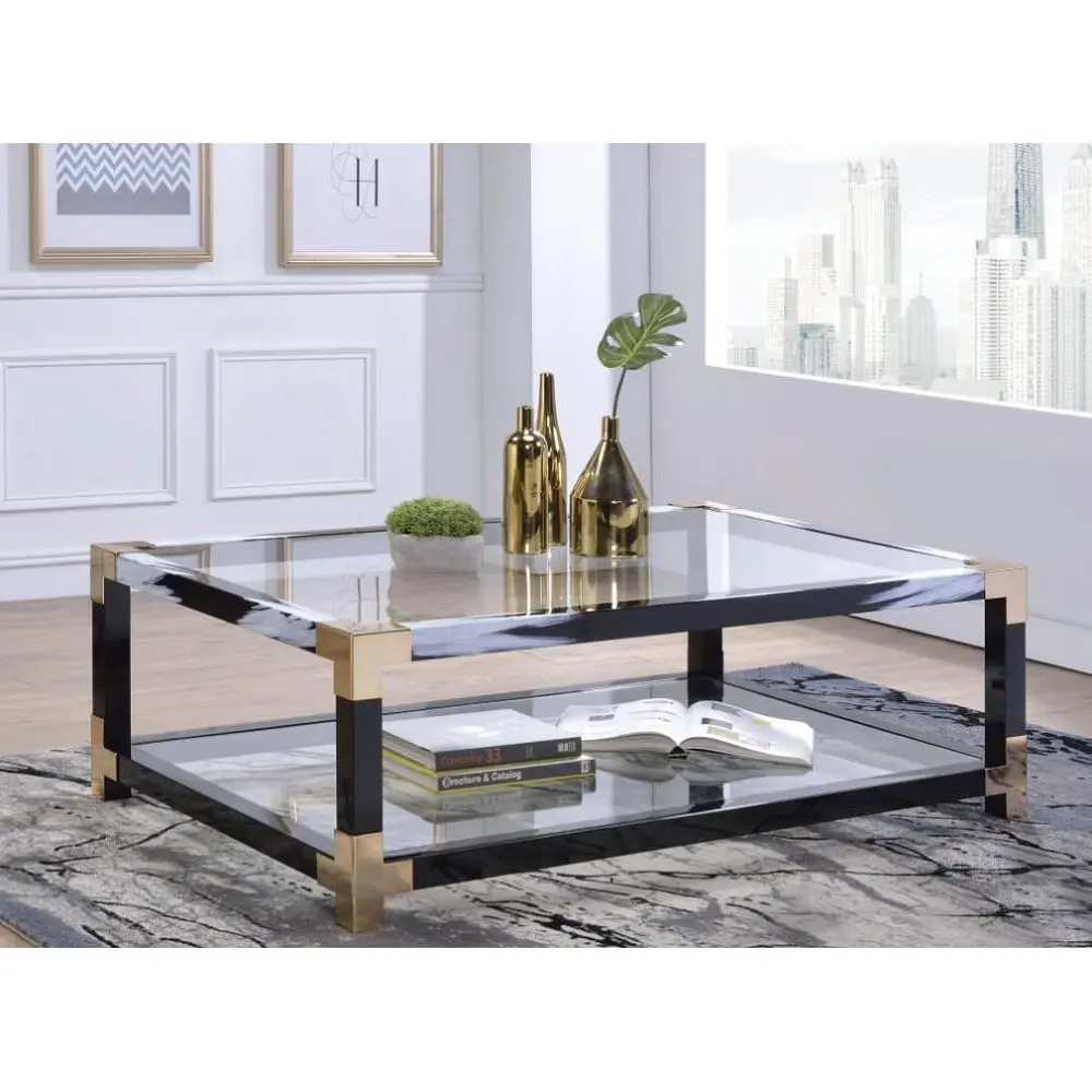 ACME Lafty Coffee Table White Brushed Clear Glass 81000 - Contemporary Living Room Design Wobythan