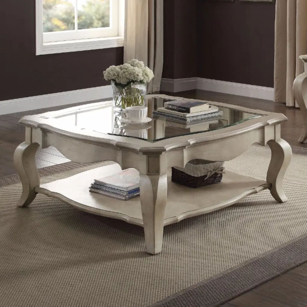 Benzara Charming Square Glass Top Coffee Table Modern Design