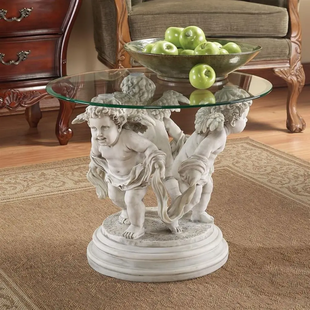 Berninis Cherubs Table Design Toscano Glass-Topped Accent Table