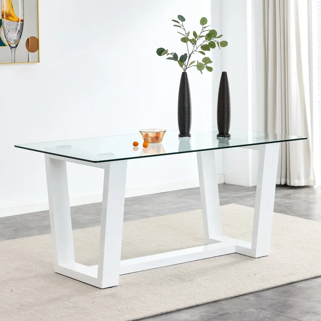 Large Modern Glass Dining Table Rectangular Minimalist Design Seats 6-8 People droom w-1151