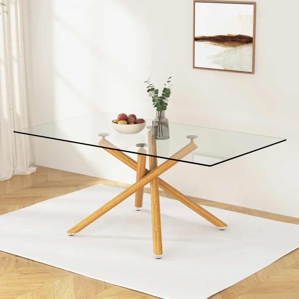 Large Modern Minimalist Rectangular Glass Dining Table Seats 6-8 Contemporary Design droom w-1151