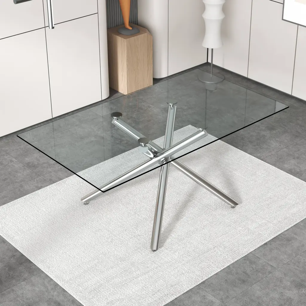 Large Modern Minimalist Rectangular Glass Dining Table 4-8 People droom w-1151