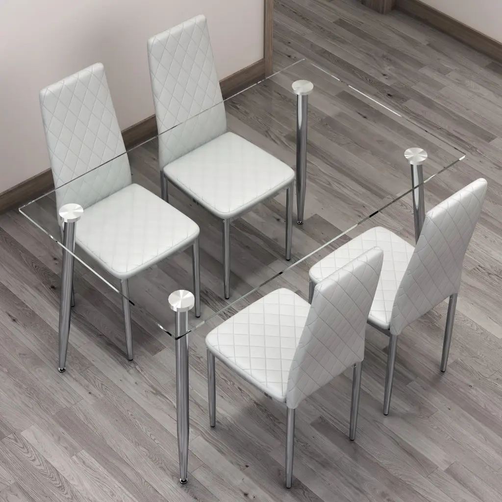 Rectangular Dining Table And Chair Set Tempered Glass Top droom w-1151
