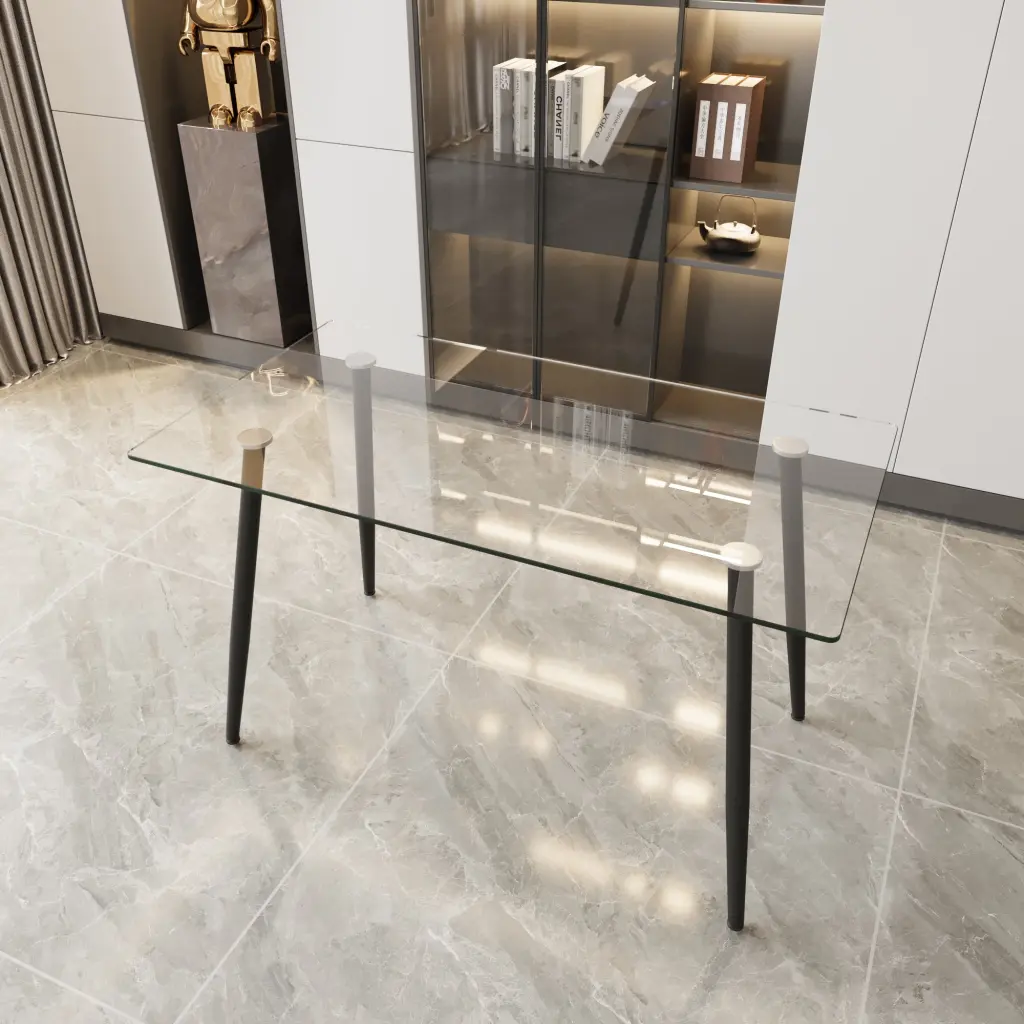 Modern Minimalist Rectangular Glass Dining Table 4-6 People 0.31 Inch Tempered Glass nuoli furniture