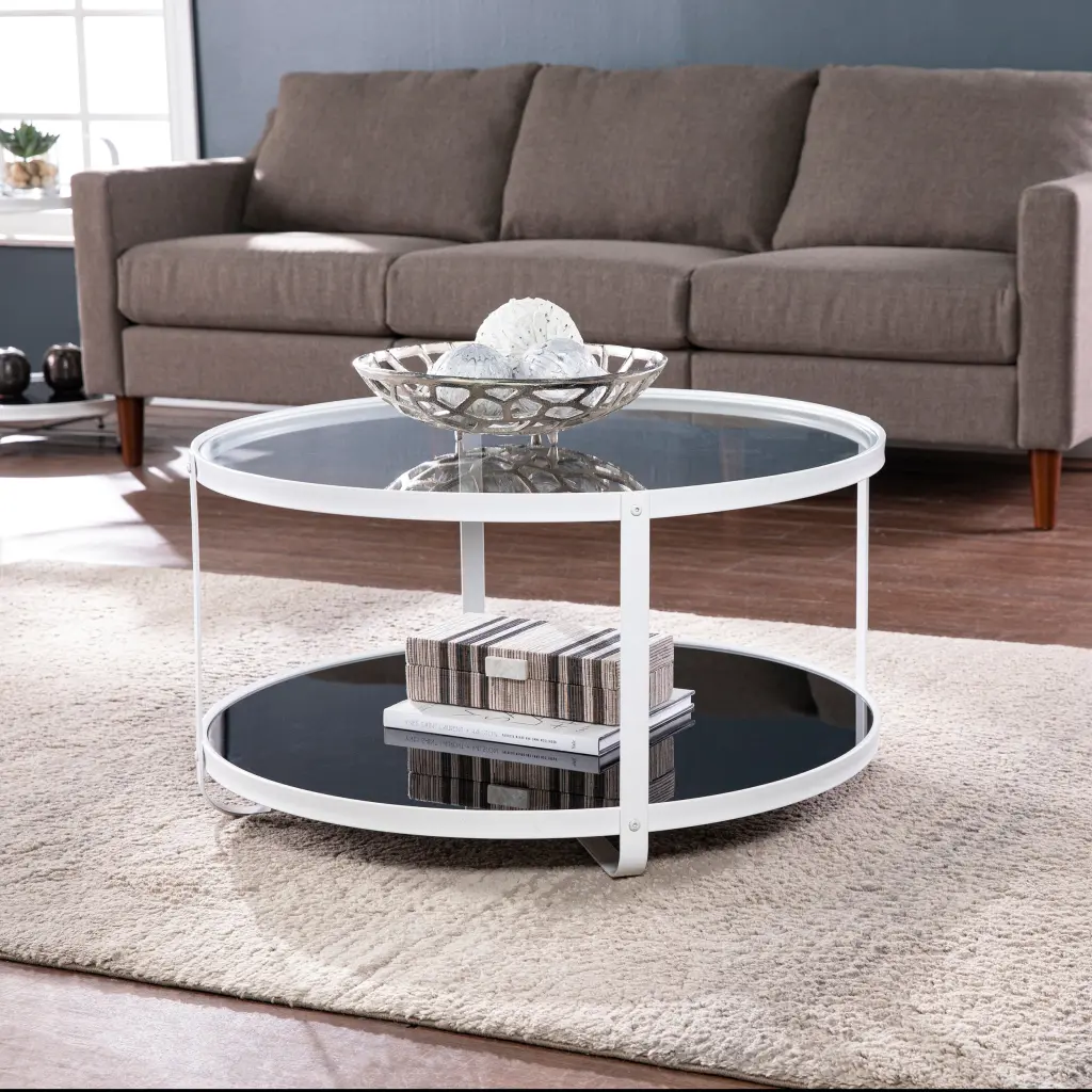 Vimmerly Glass Top Cocktail Table Black Iron Coffee Table Living Room sei