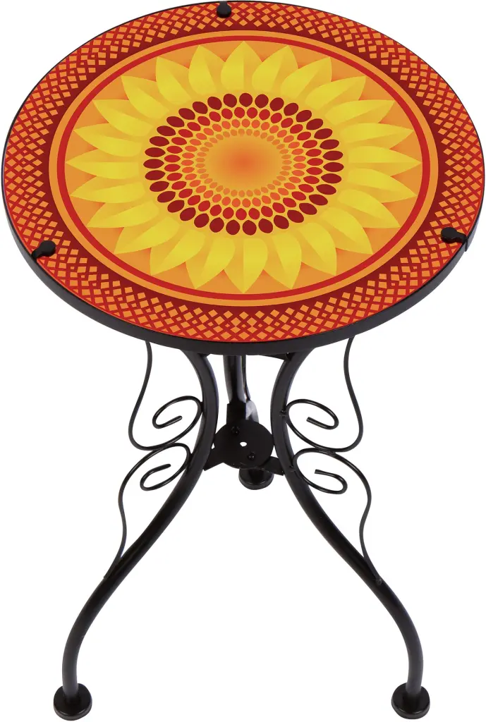 22 Inch Sunflower Design Glass and Metal Side Table Trademark Innovations