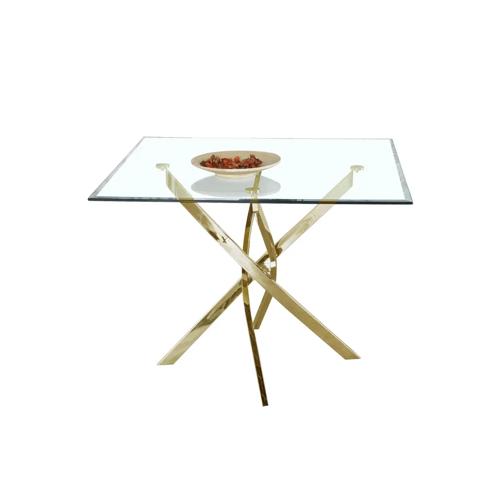 Contemporary Square Clear Dining Tempered Crystal Table Precious Metal Finish w1241 artisan furniture