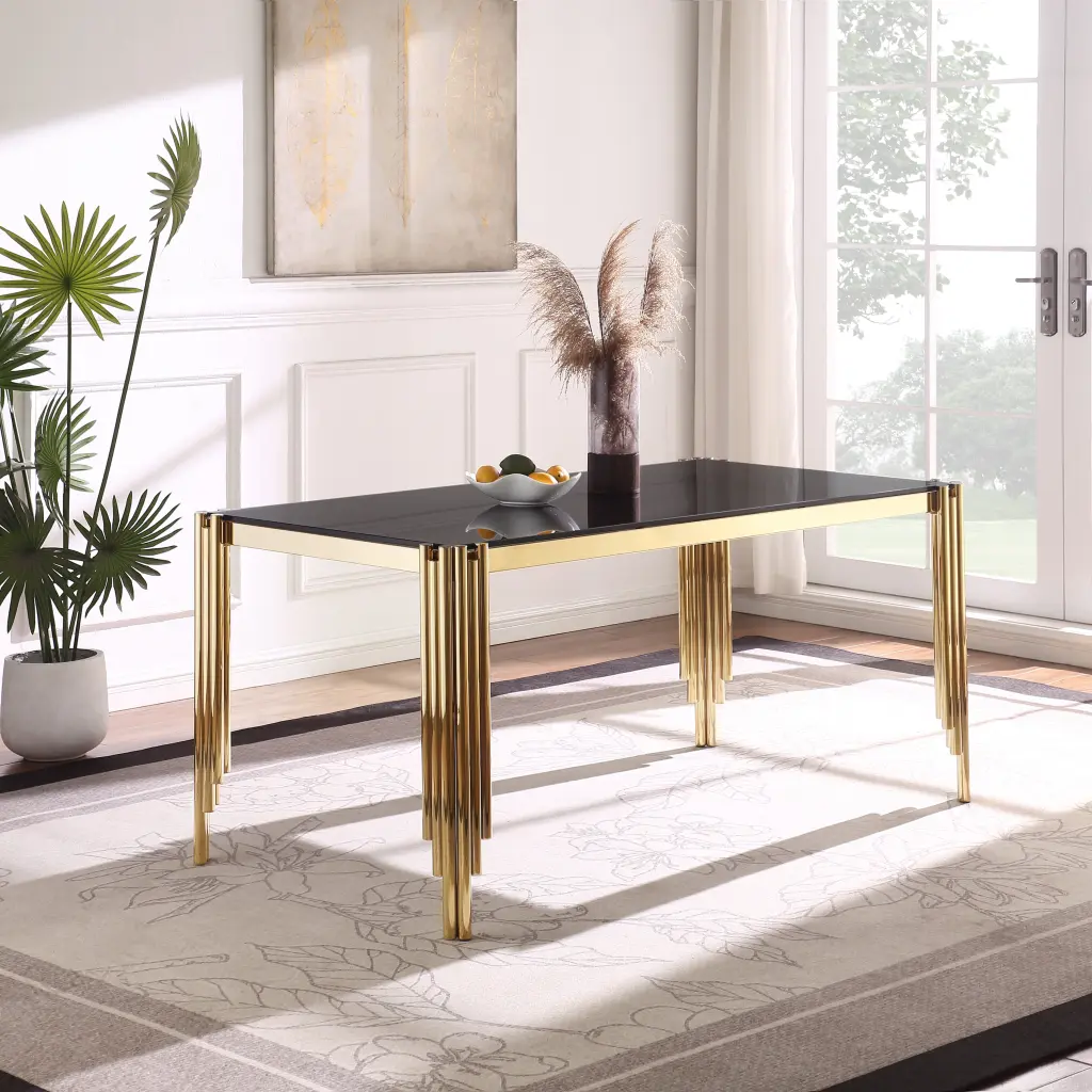 65 Inch Rectangle Glass Dining Table Tempered Glass Top Sleek Design woker furniture