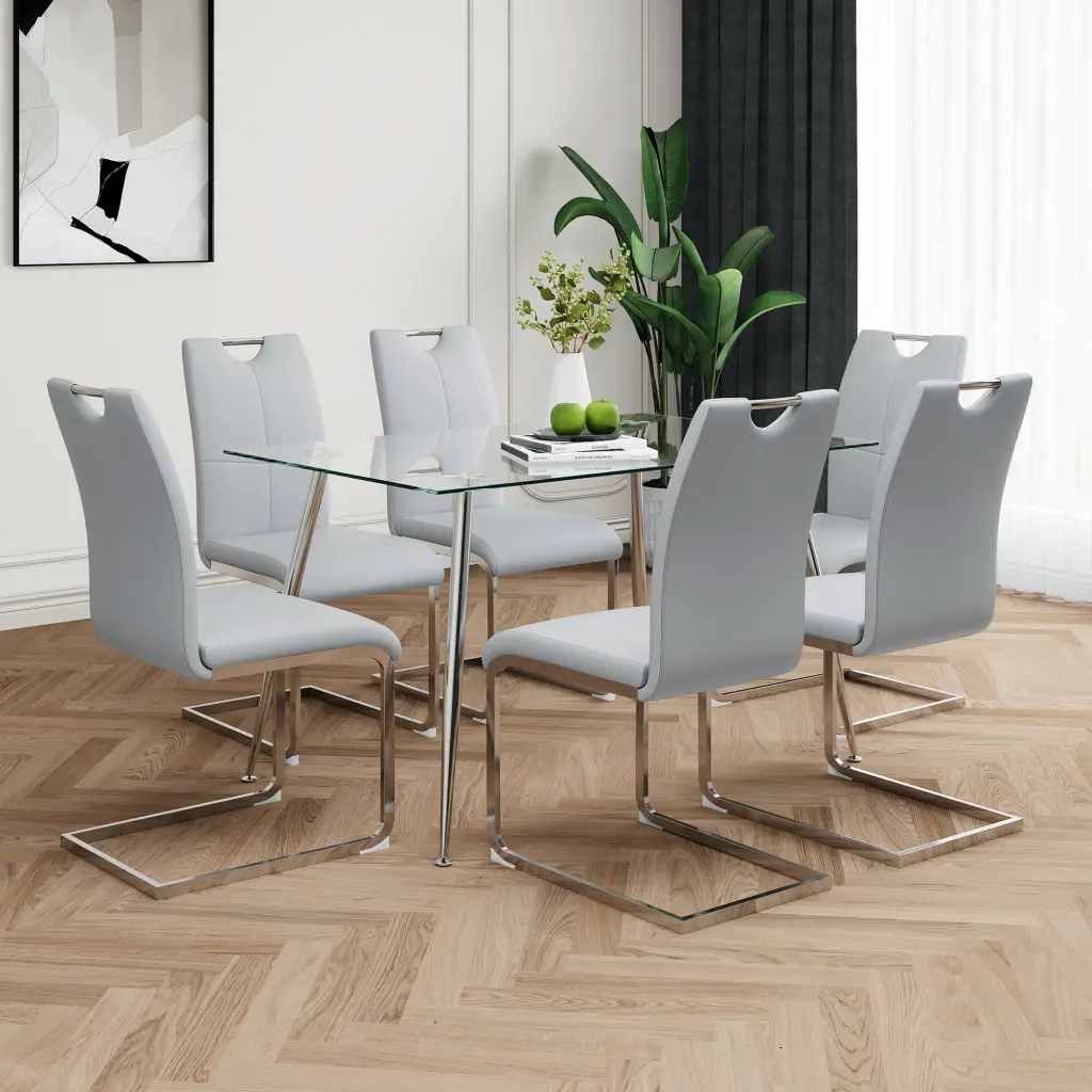 Modern Effortless Rectangular Crystal Dining Table Solid Tempered Glass Top youngmagic