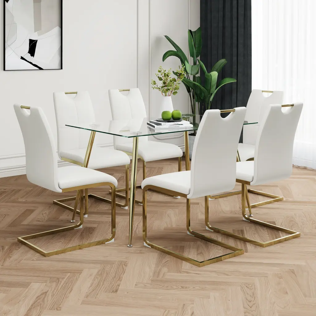 Modern Effortless Rectangular Glass Dining Table Wear Resistant Tempered Top youngmagic