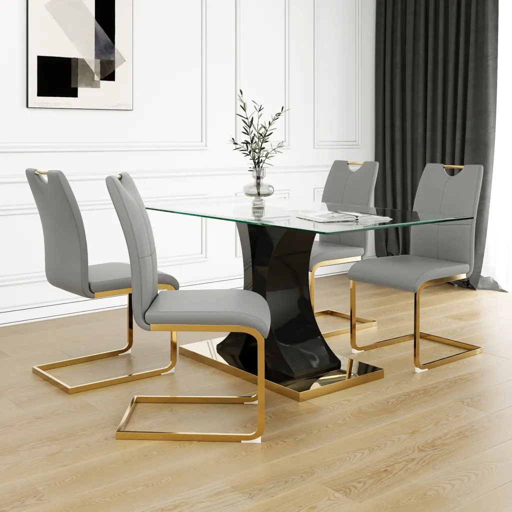 Modern Style Crystal Dining Table Elegant Transparent Design Solid Support youngmagic