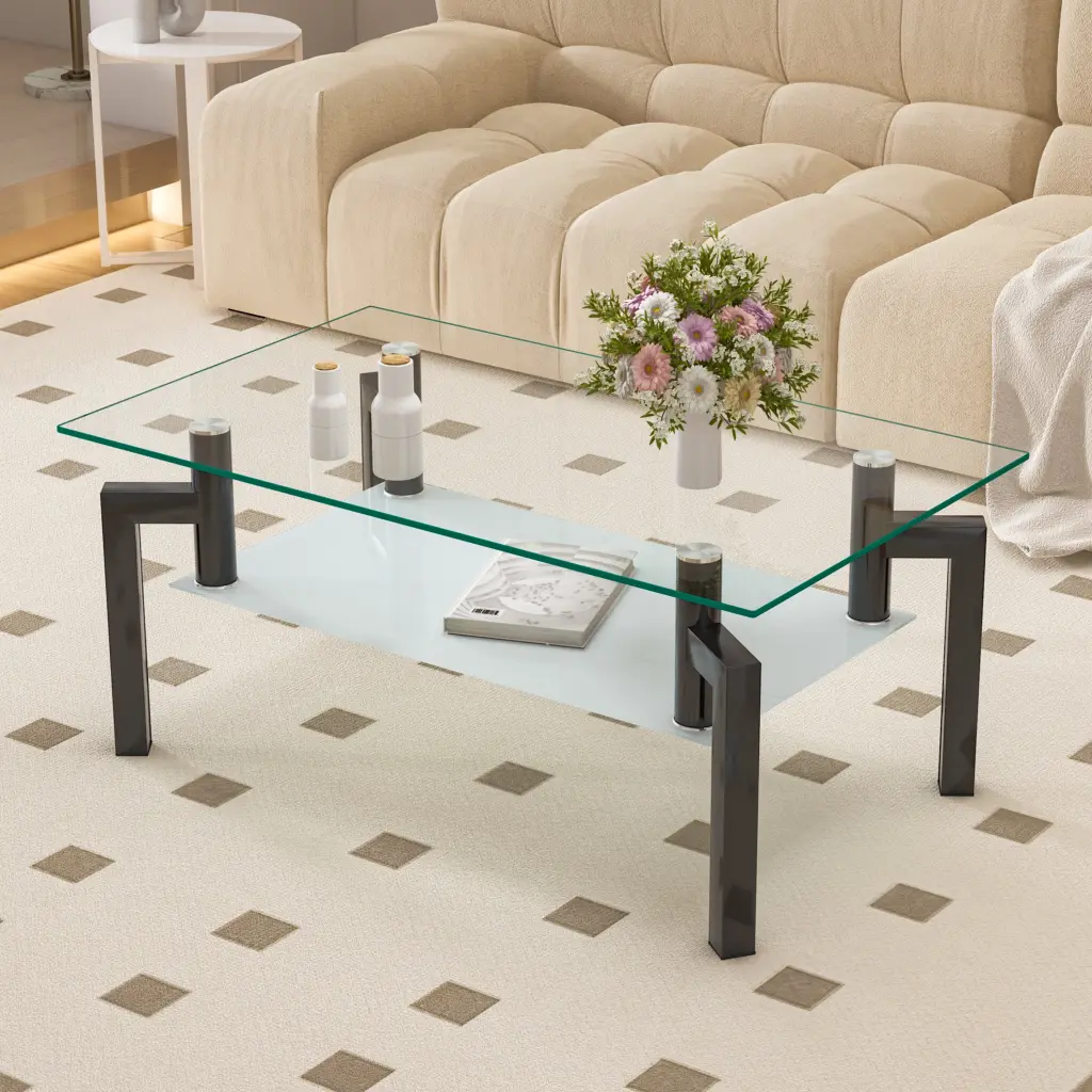 Rectangle Black Glass Coffee Table Modern Clear Center Table jws-w241