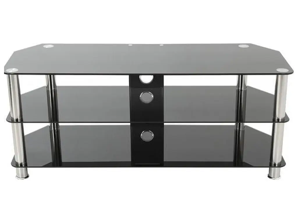 AVF Steel Glass TV Stand Cable Management 60 Inch TVs Black Chrome