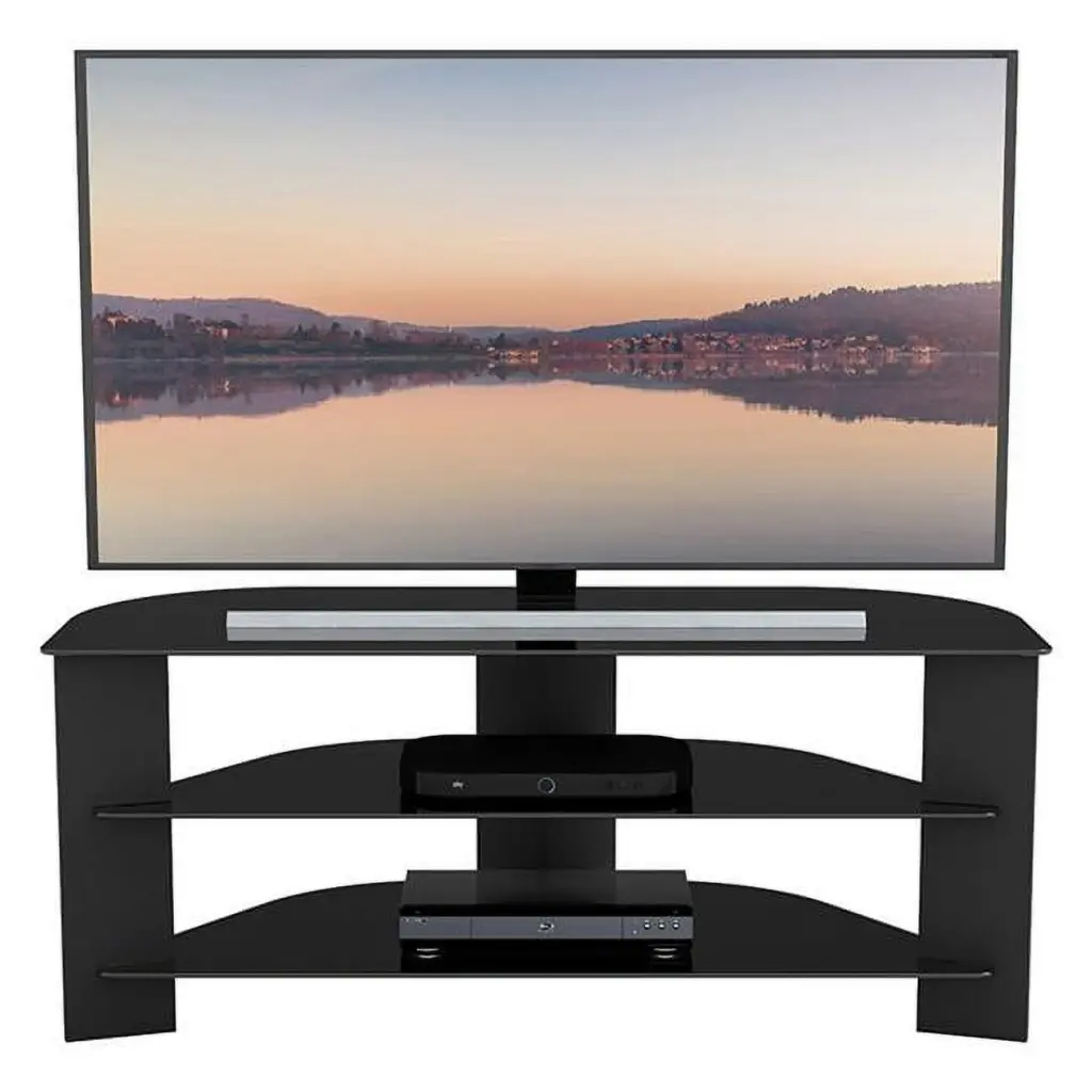 FS1100VARBB- Varano TV Stand Glass Shelves TVs up to 55 Inch Black and Black Glass AVF