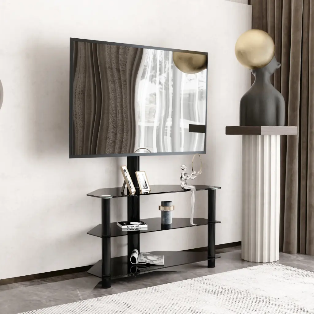 CITYLE TV Stand Mount 32-65 Inch TVs Black Tempered Glass Shelves