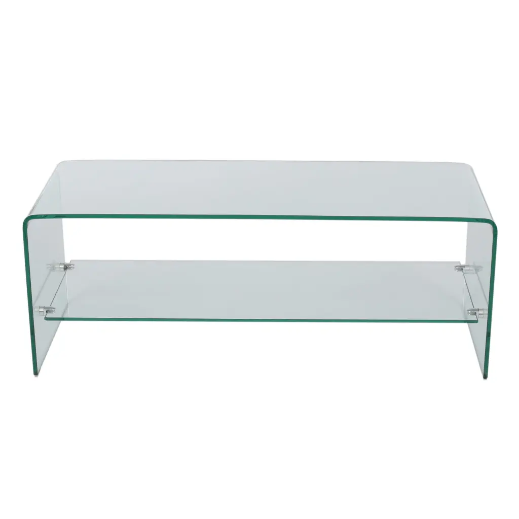 Noble House Batton Modern Tempered Glass TV Stand Clear Contemporary Design