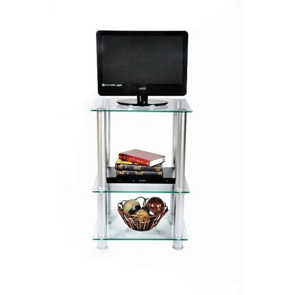 RTA Home and Office TVM-005 20 Inch Extra Tall Glass and Aluminum LCD Plasma TV Stand Utility Table