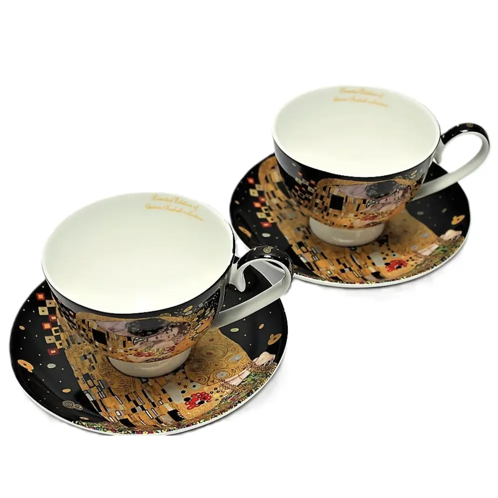 Adjust 2 Queen Isabell porcelain cups, Klimt's Kiss motif, 250ml, W8KL356-22383