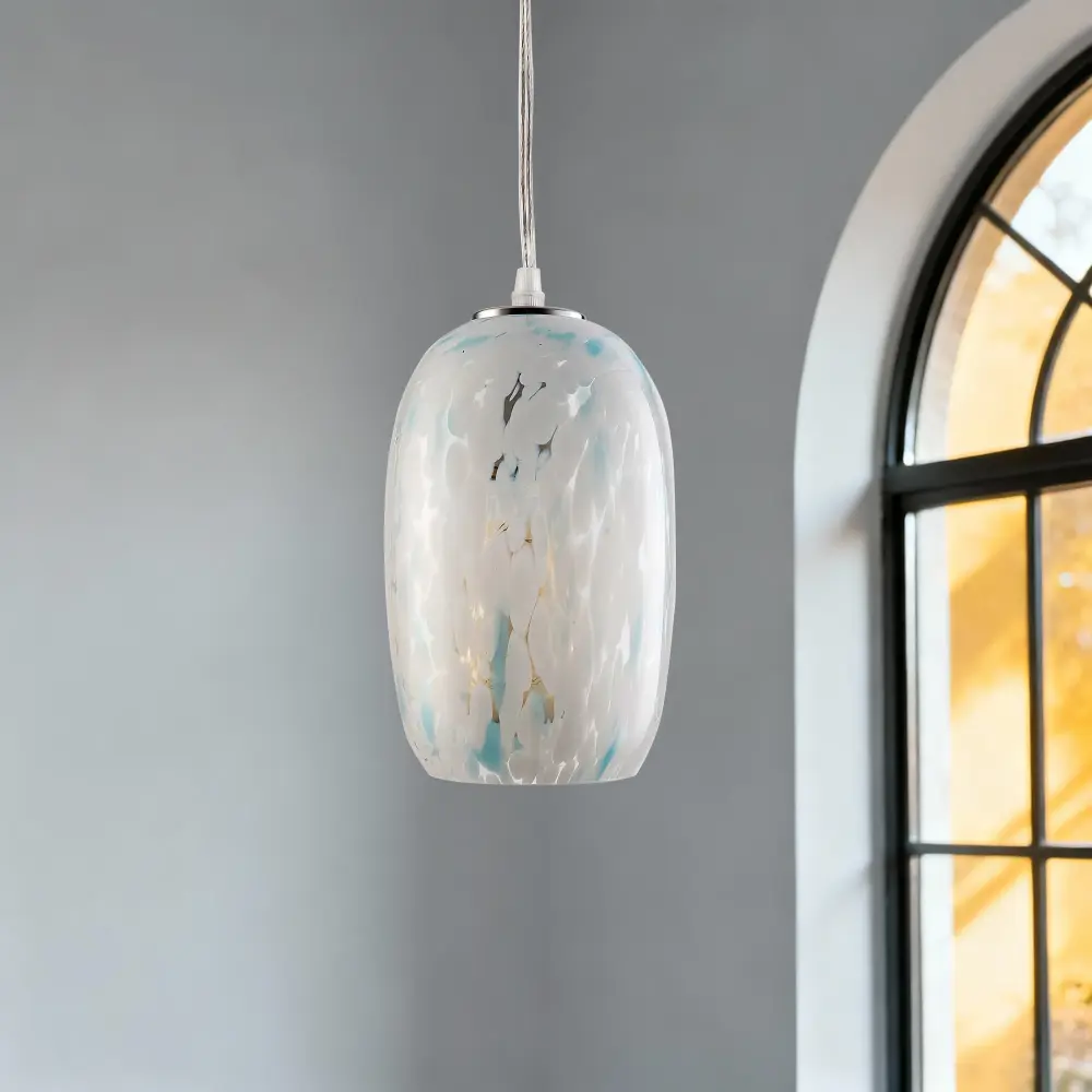 1 - Buoyant 5" W Modern Nickel Jar Pendant Hand-blown Art Glass Dining Room Or Kitchen Island #28032