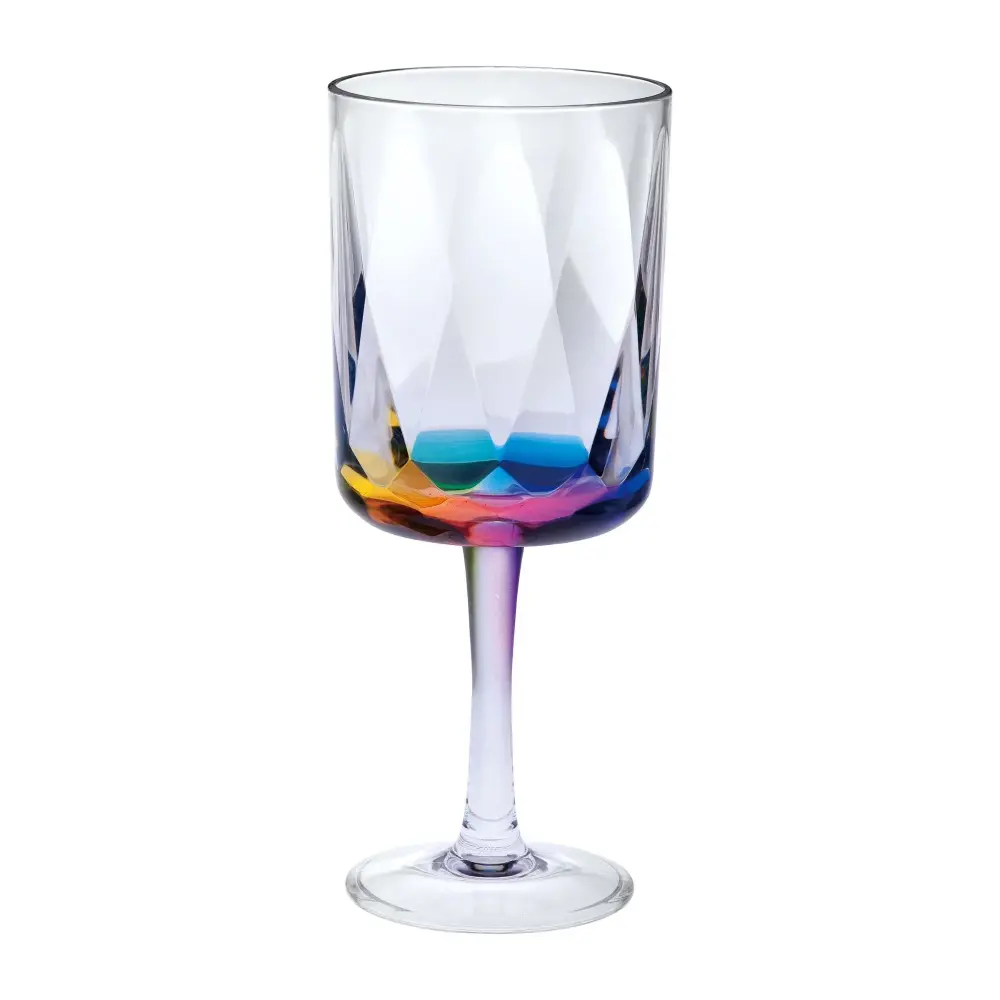 Leadingware Rainbow Diamond Polymer Wine Glasses (Set 4), Unbreakable Bpa Free Acrylic, 16Oz - Clear