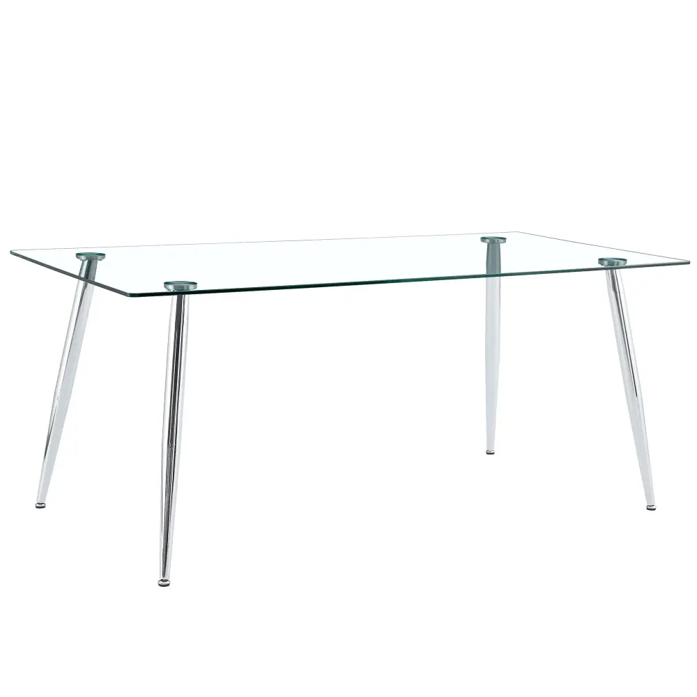 Modern Rectangular Glass Dining Table 4 - 6 People Tempered Glass Countertop