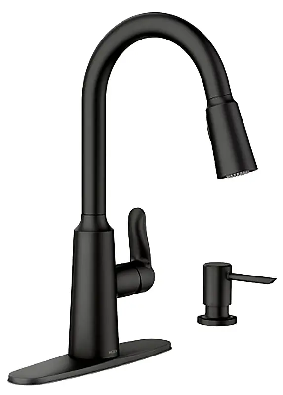 Moen Edwyn 87028 Series 87028BL Pull-Down Kitchen Faucet, 1.5 gpm, 1-Handle, 1, 4-Faucet Hole, Alloy, Matte