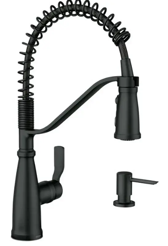 Moen Nolia 87886BL Kitchen Faucet, 1.5 gpm, 1-Handle, 1, 3-Hole, Metal, Matte Onyx, 4-Spray Function