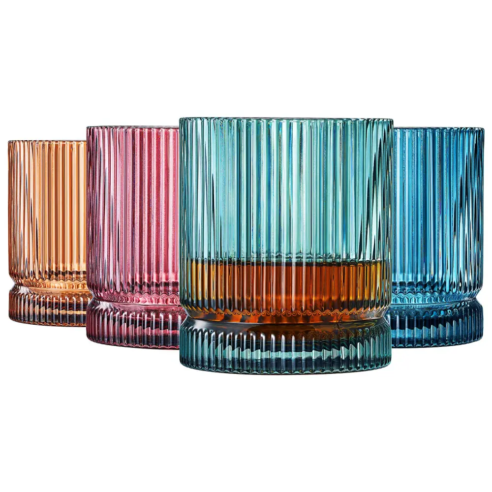 Ribbed Whiskey Drinking Glasses - Place 4