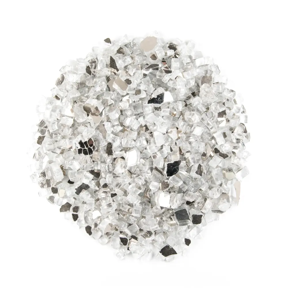 Vibrant Luster 1/2" Medium, Metallic Quicksilver Pound - Tempered Reflective Fire Glass Rock Fireplace and Fire Pit