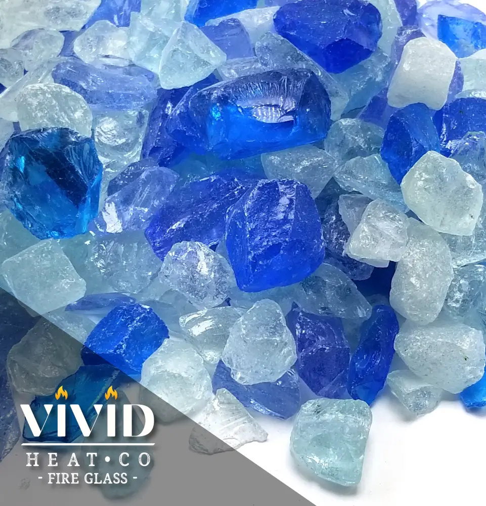 VIVID Heat - "Bahama Blue, Aqua, Glass-like Blend" 1/4" Tempered Fire Glass Rock Fireplace & Fire Pit
