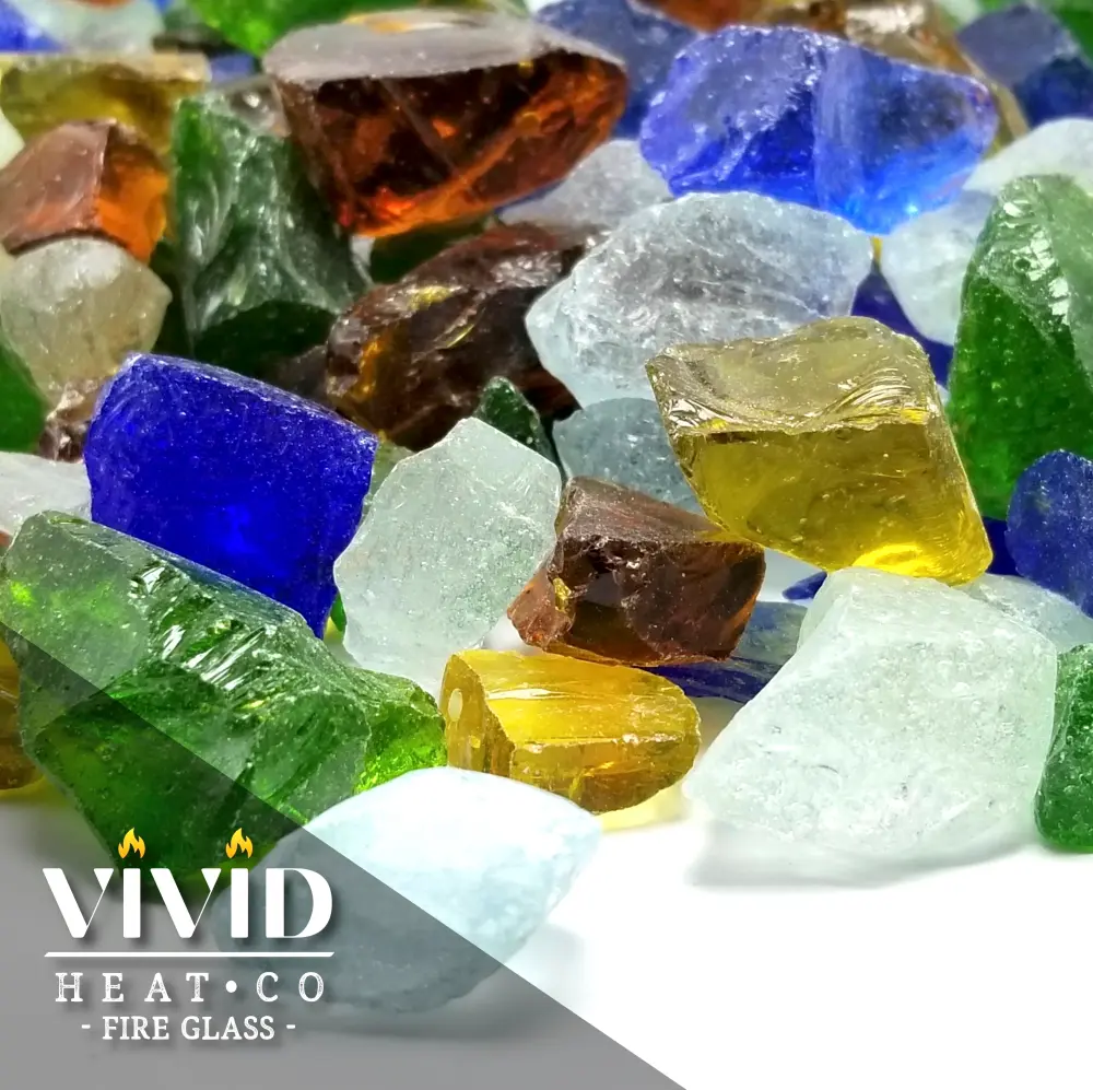 VIVID Heat "Beach Sea Glass" 1/2" - 3/4" Spacious - Fire Glass Blue, Amber, Green, Etc.