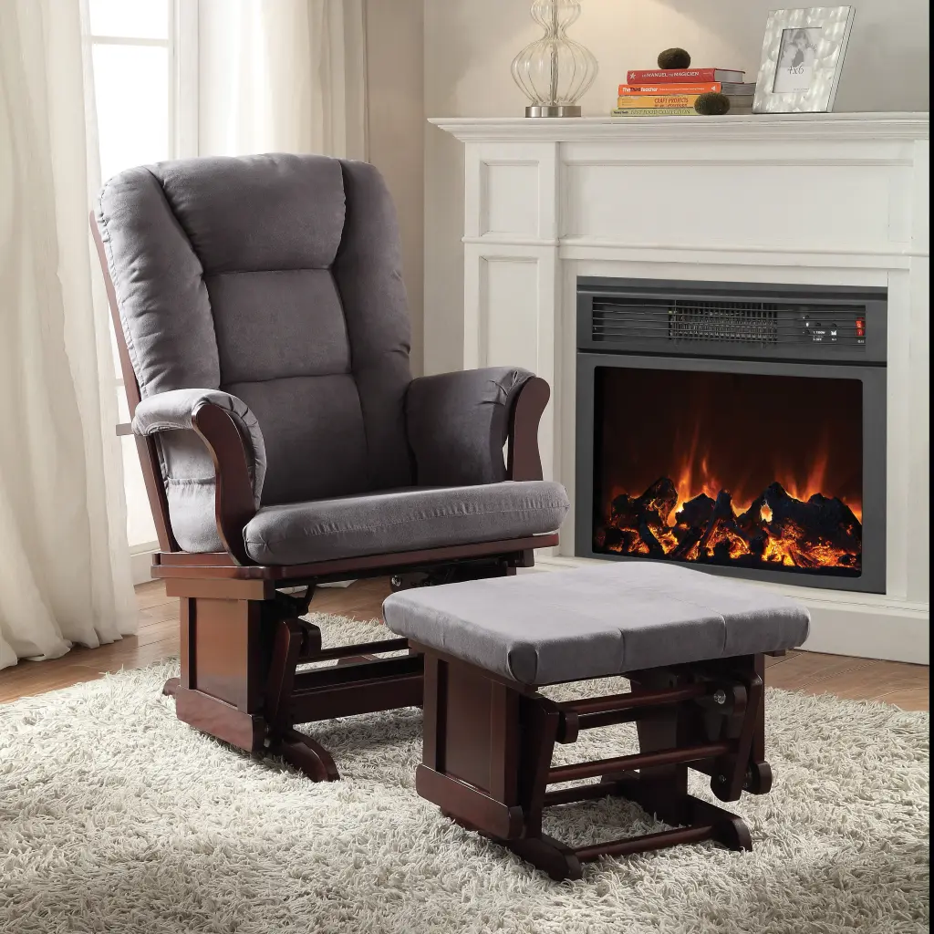 Grey and Cherry Glider Chair Ottoman Primary Living Space furniture max