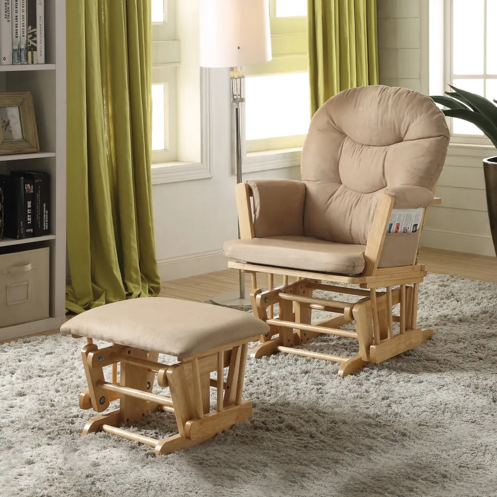 Taupe and Natural Oak 2 Piece Glider Chair and Ottoman Set furniture max