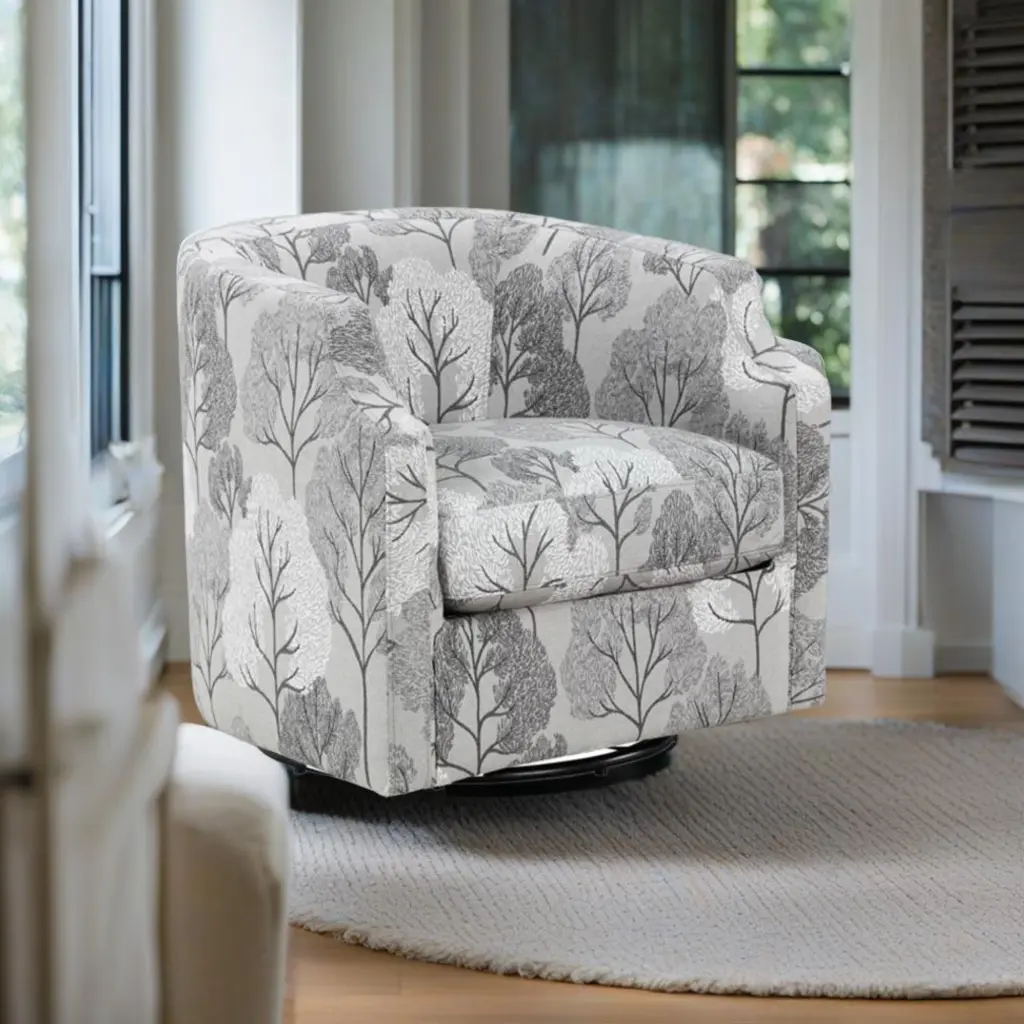 Isabelle Swivel Glider Barrel Chair Gray Floral Gray Foam Fabric ridgecrest home