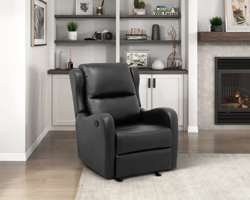 Black Faux Leather Glider Reclining Chair Living Room 1Pc kanepe
