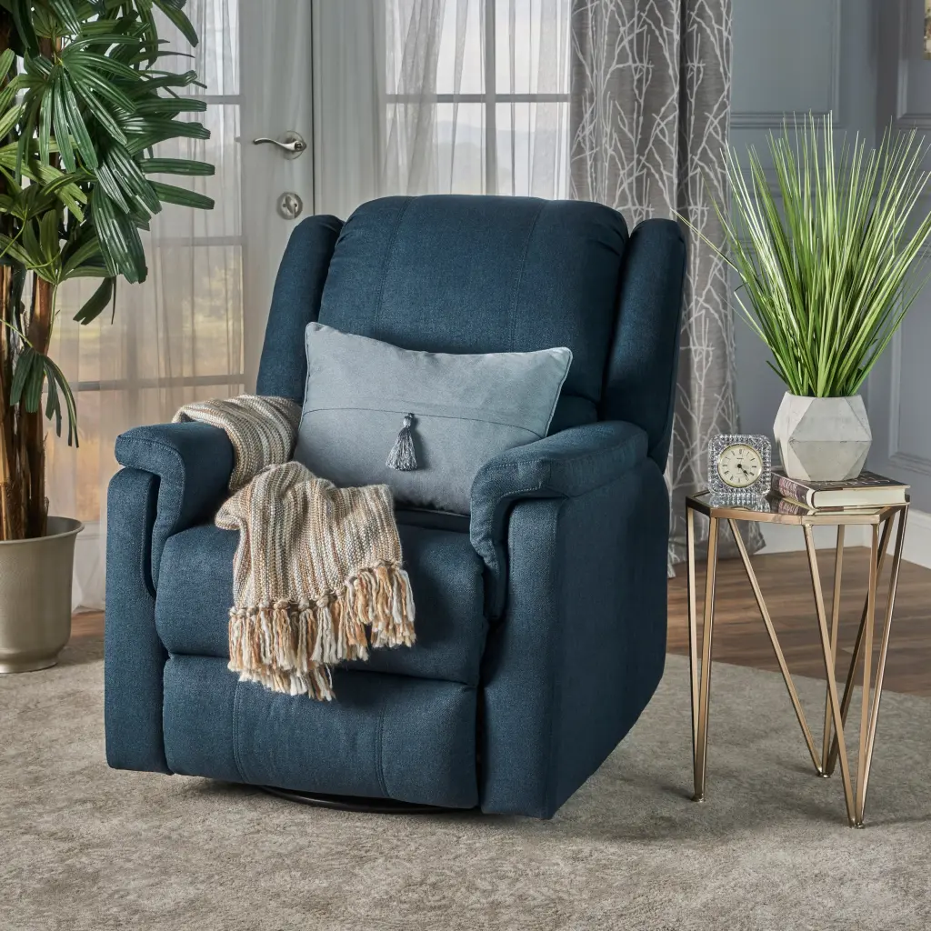 Glider Recliner Swivel Navy Blue Fabric Living Room Comfort nh-inmax