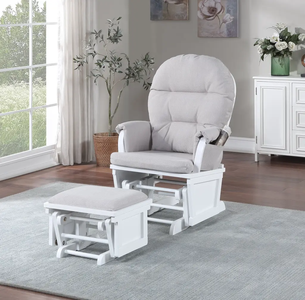 Madison Glider And Ottoman White Woven Gray Polyester Solid Timber Nursery Furniture simple living