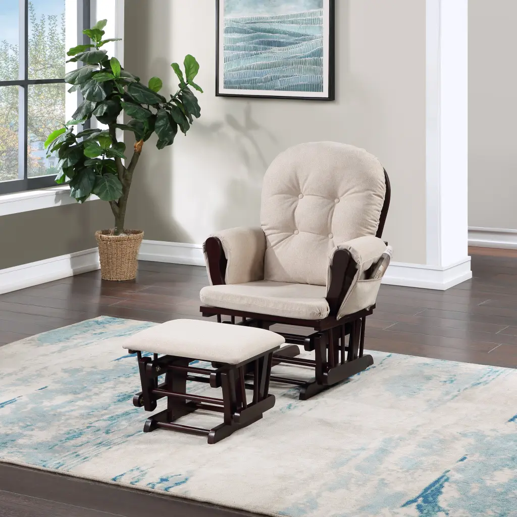 Mason Glider and Ottoman Espresso Wood Latte Fabric Brown Polyester simple living