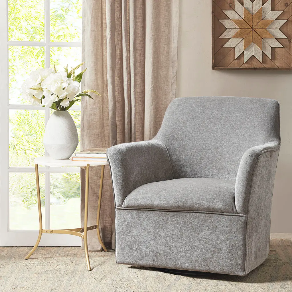 Augustine Swivel Glider Chair Grey Solid Wood Comfortable Seating jla