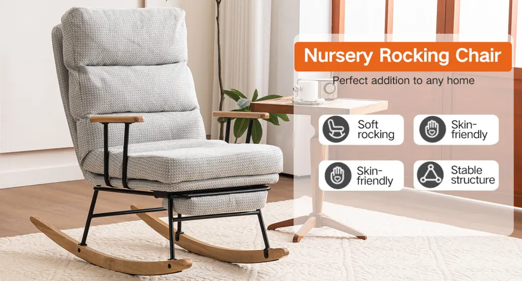Modern Teddy Gliding Rocking Chair High Back and Retractable Footrest rnb