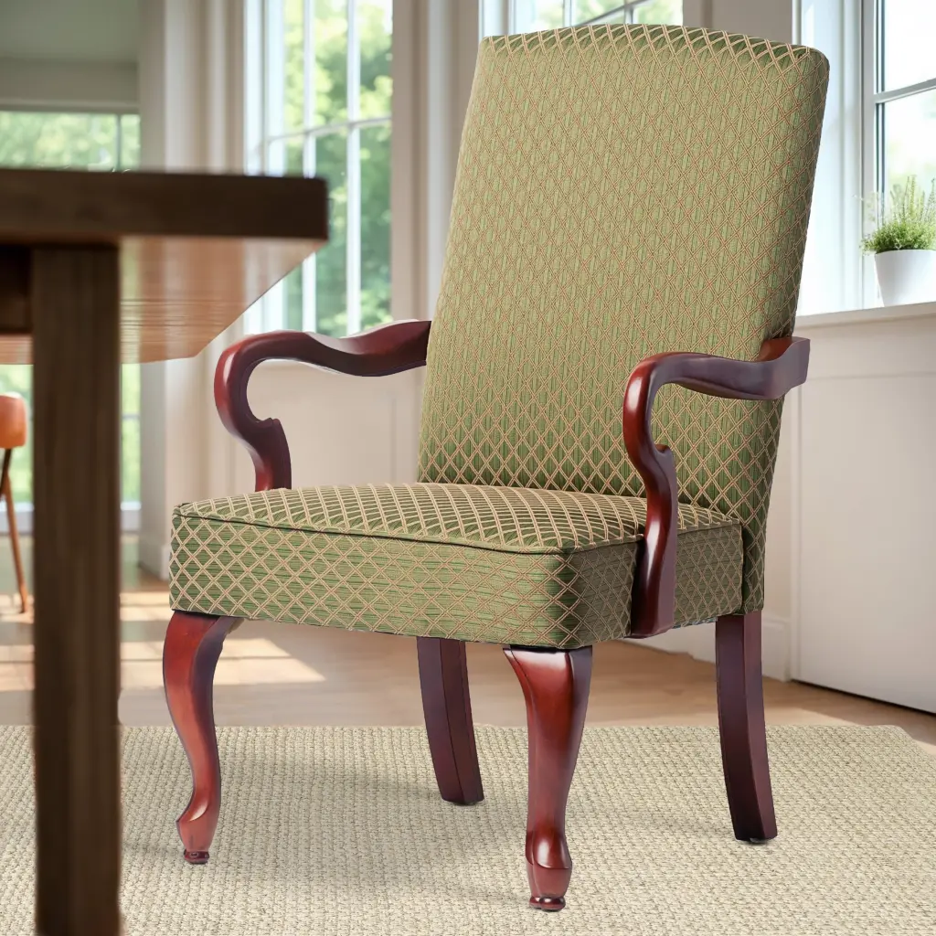 Delaney Green Gooseneck Arm Chair Green Fabric Wood Frame ridgecrest home