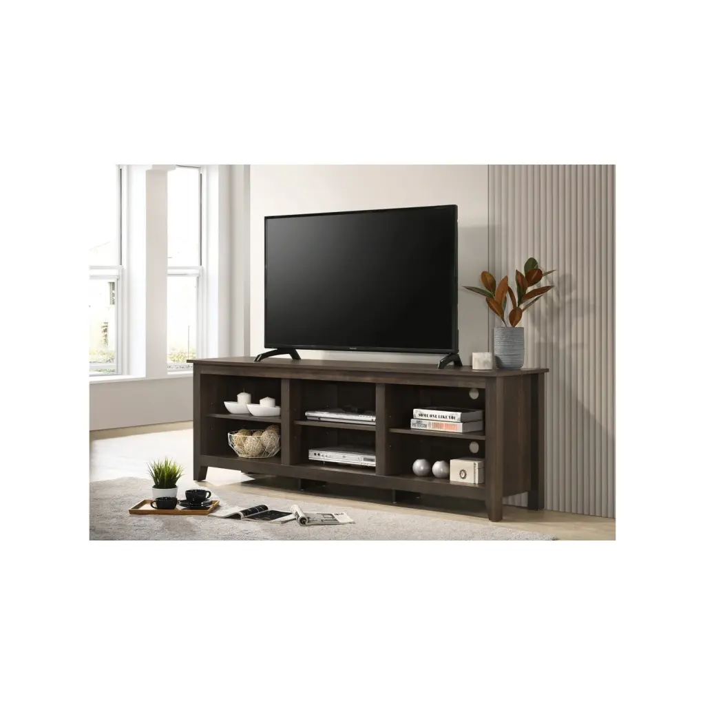 Maykoosh Gothic Glamour TV Stand 70 Inch Wide Open Shelves and Cable Management Dark Dusty Brown