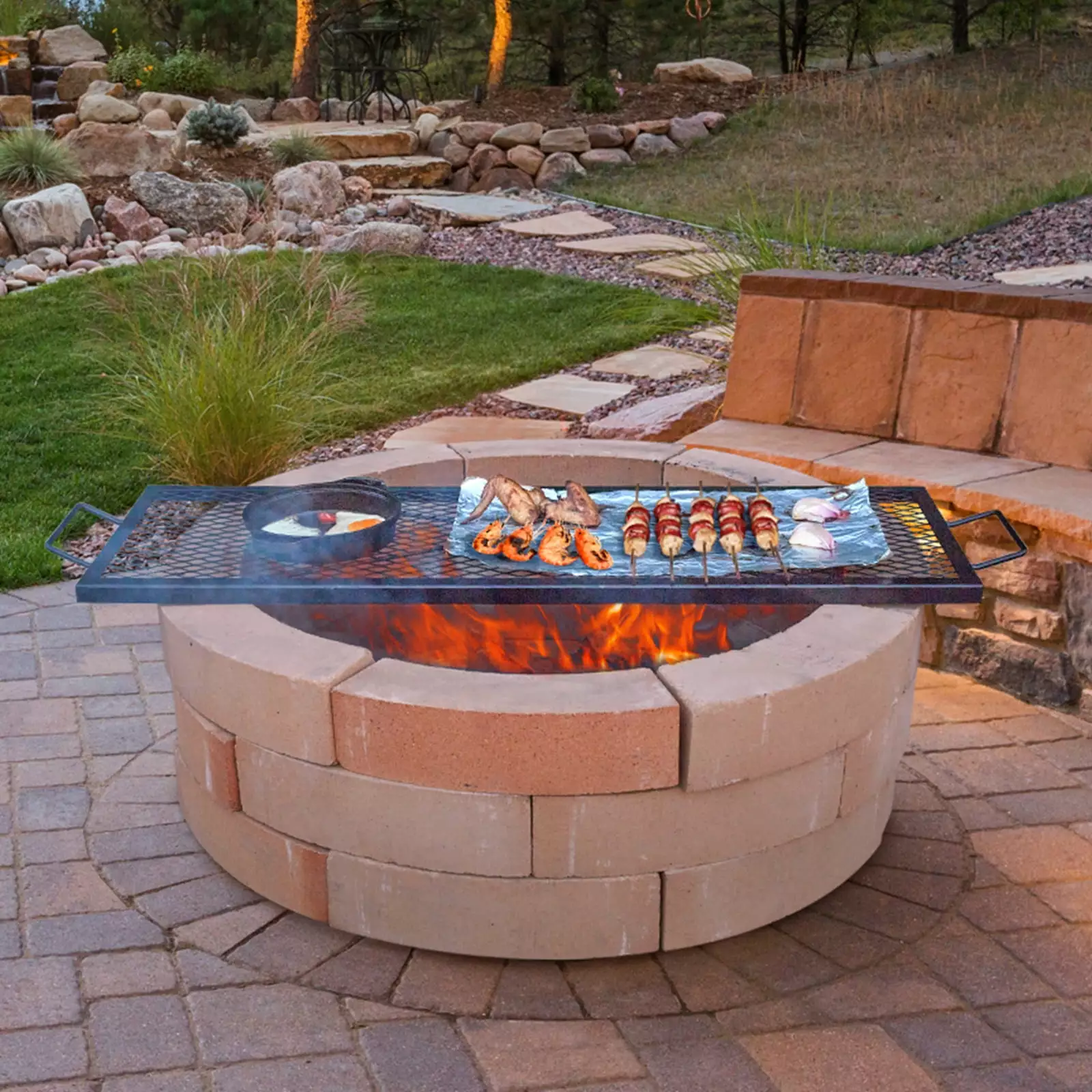 BENTISM 44 Rectangle Cooking Grate Fire Pit Grill Grate X-Marks Heavy-Duty Steel