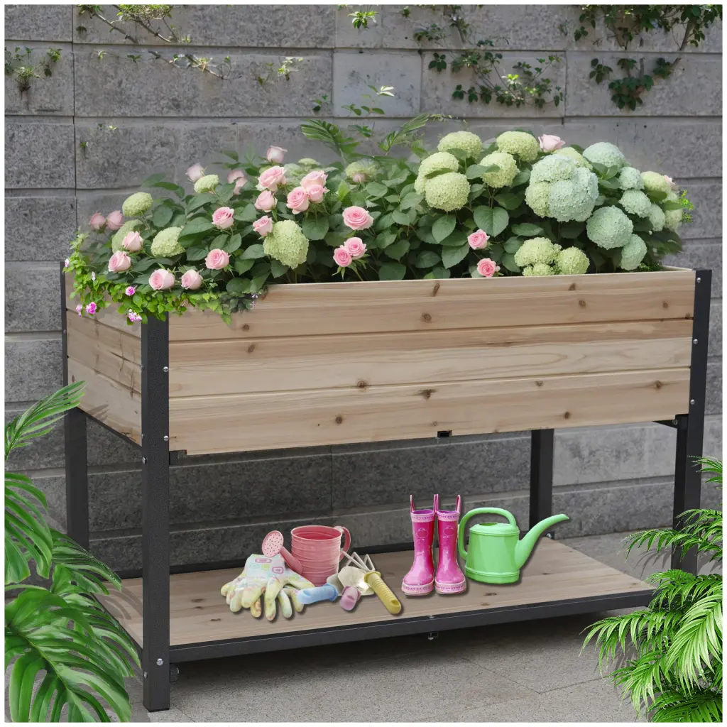 45 Inch Iron Wood Synthesized Growing Beds Feet And Storage Racks w1431 weichuangmei