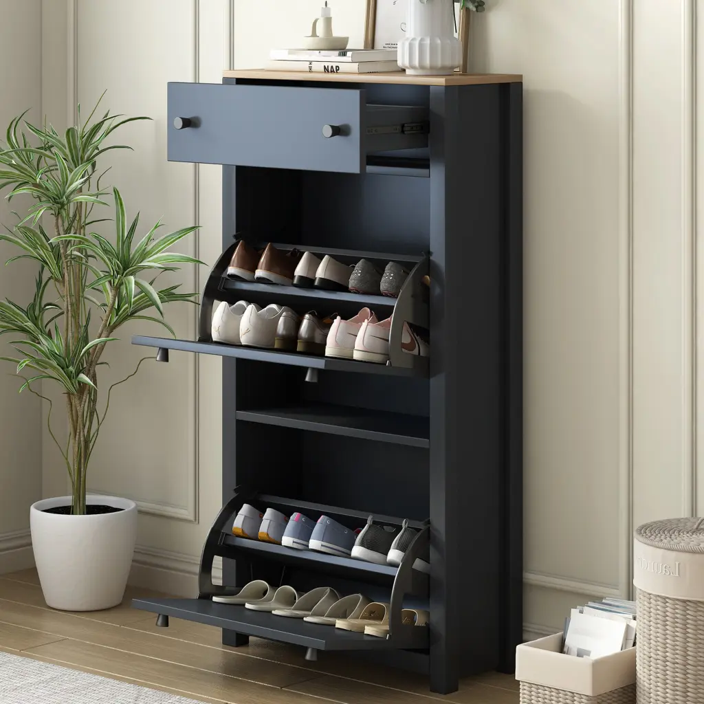 Practical Entryway Organizer 2 Flip Drawers Timber Grain Pattern rnb