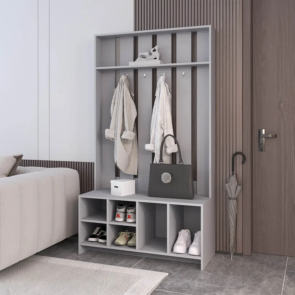 Van Hall Tree Melamine Open Storage and Coat Space, Smoke Finish Modern Entryway fm furniture