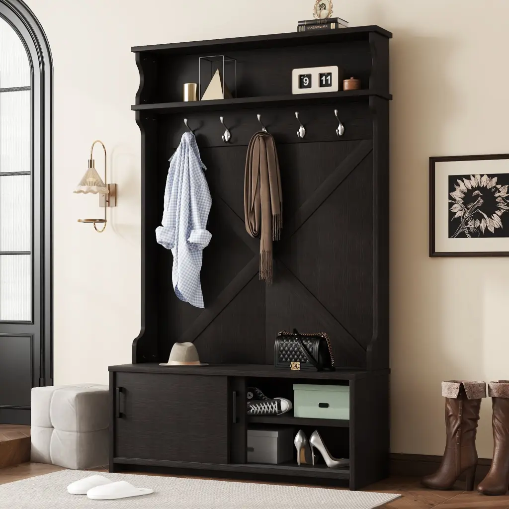 Hall Tree Top Shelf and Storage Bench Hallway Shoe Cabinet magic more