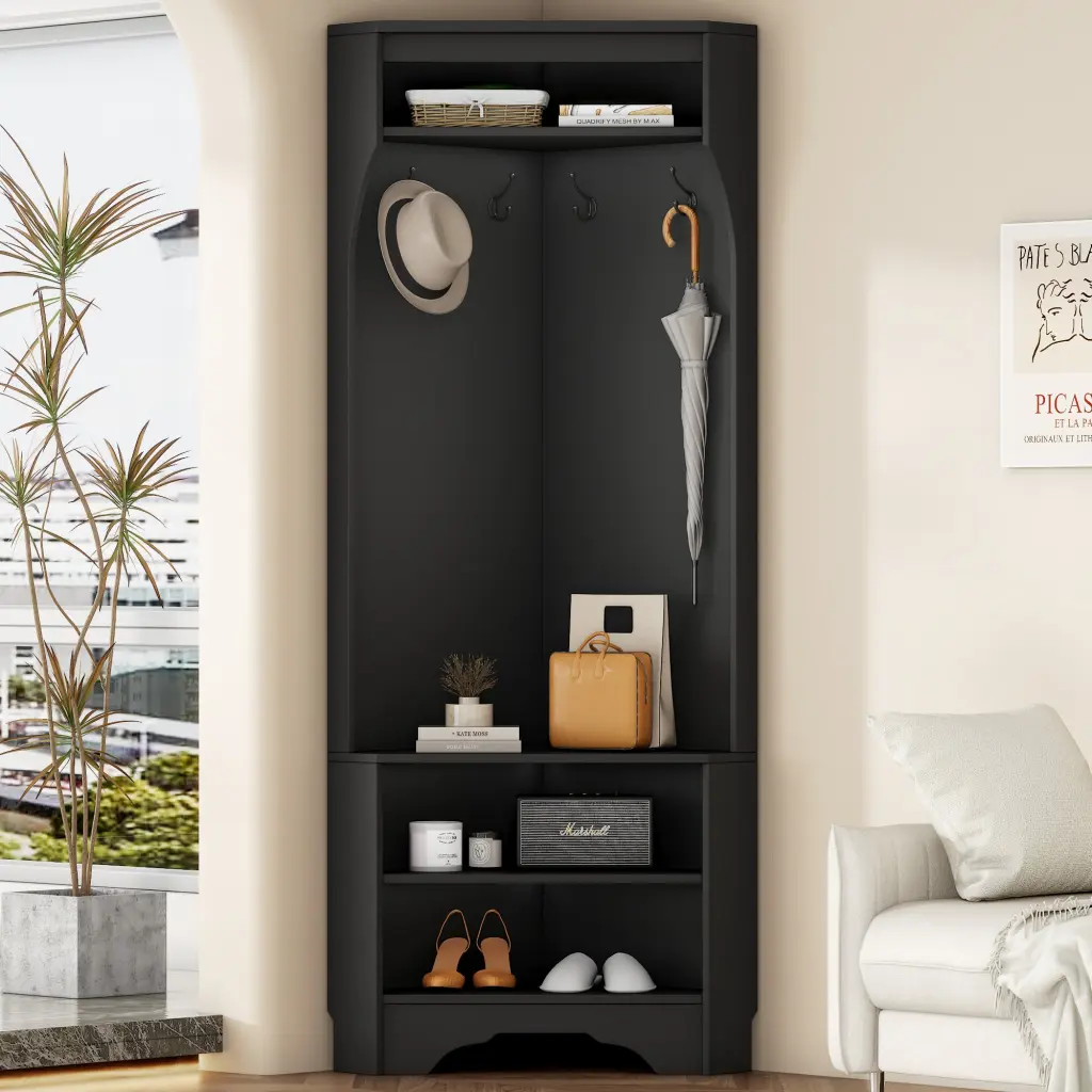 Minimalist Corner Hall Tree Shoe Bench Multi-functional Entryway Coat Rack on-trend