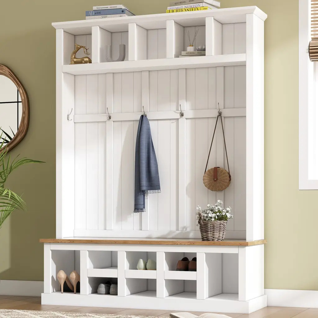 Farmhouse Style 78''H Modern Hall Tree Wide Storage Seating rnb